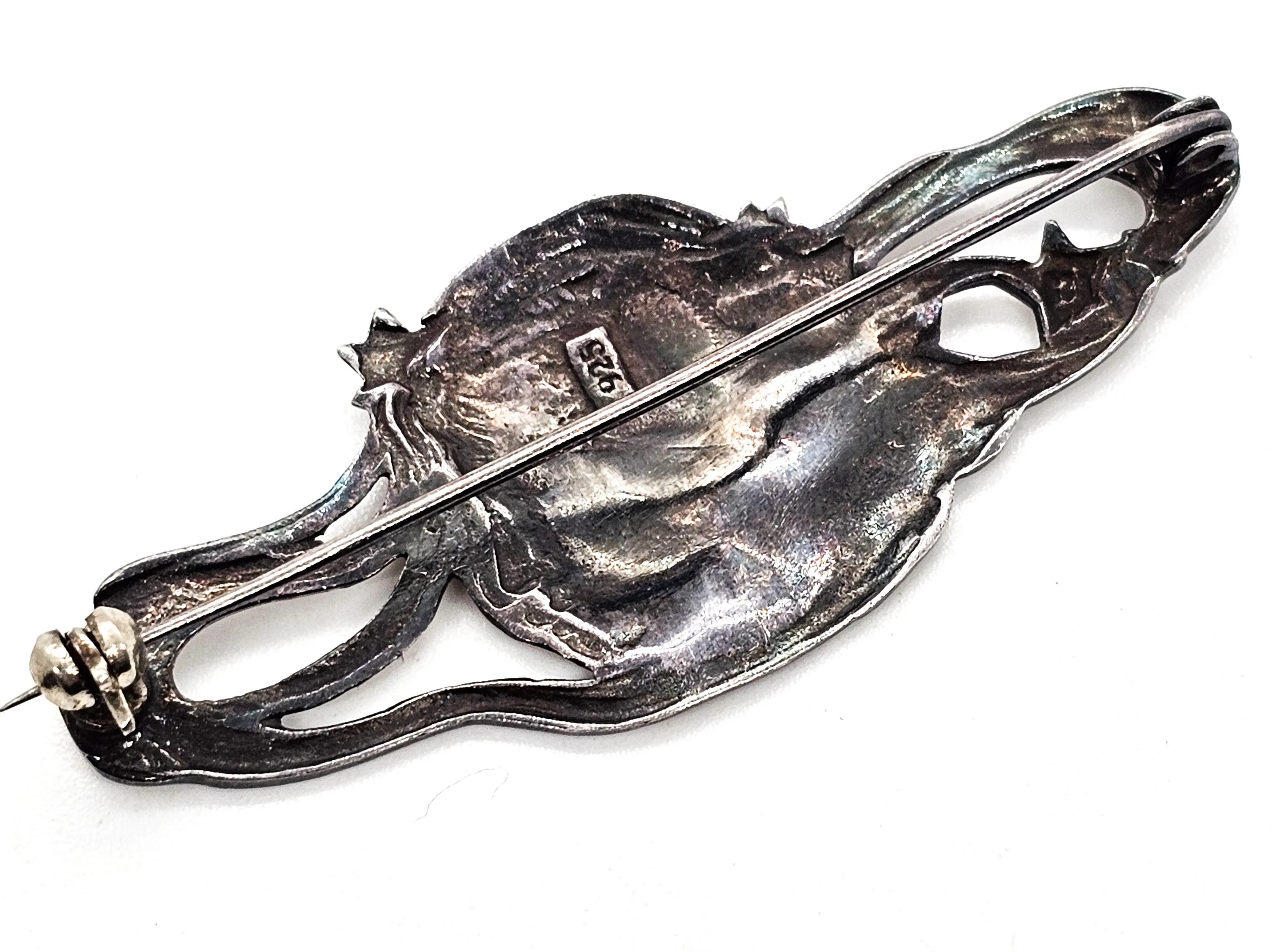 Art Nouveau style Celestial Nymph woman lady Liberty sterling silver brooch