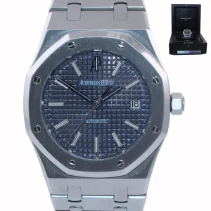 Audemars Piguet Royal Oak Blue Stick Dial 39mm Steel 15300 Date Watch Box