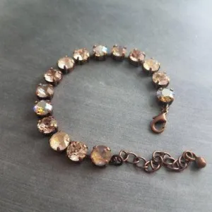 Autumn Bracelet, fall color bracelet, large crystal bracelet, antique copper chain, gold copper crystal, chunky chain, sparkling crystal gem