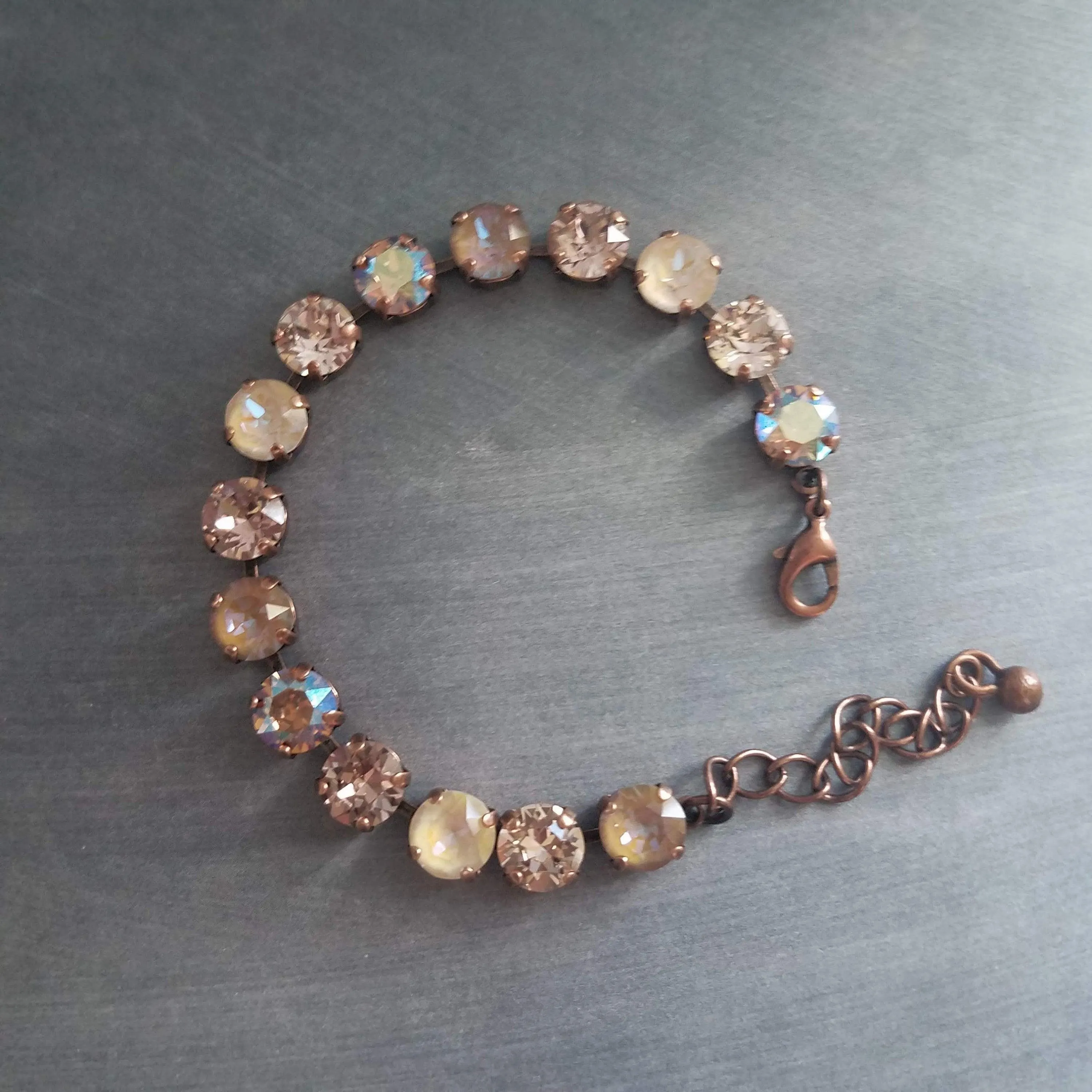 Autumn Bracelet, fall color bracelet, large crystal bracelet, antique copper chain, gold copper crystal, chunky chain, sparkling crystal gem