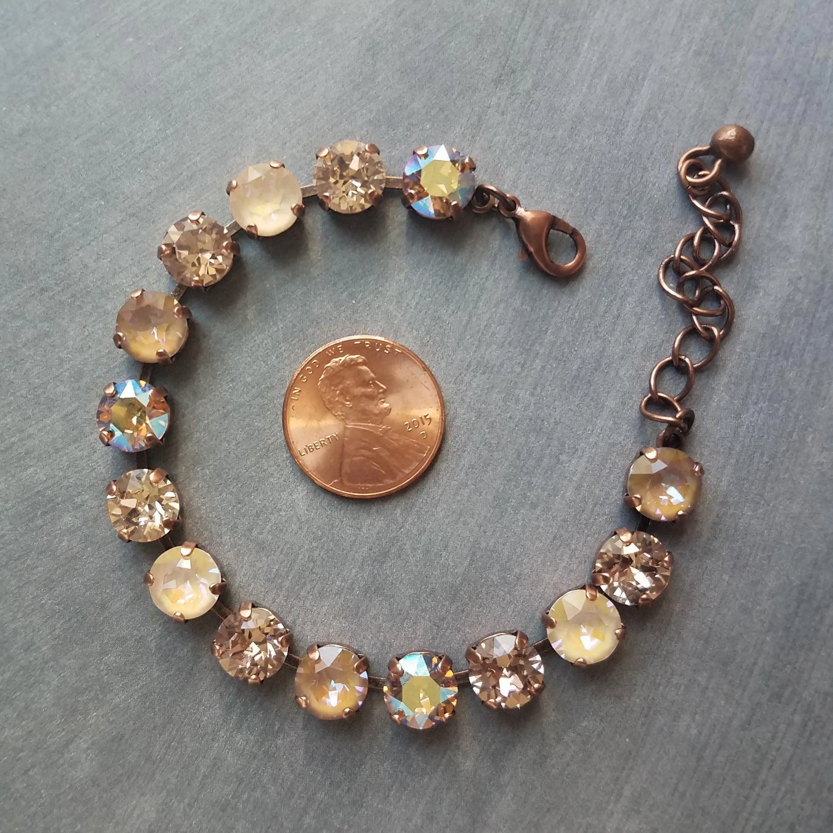 Autumn Bracelet, fall color bracelet, large crystal bracelet, antique copper chain, gold copper crystal, chunky chain, sparkling crystal gem
