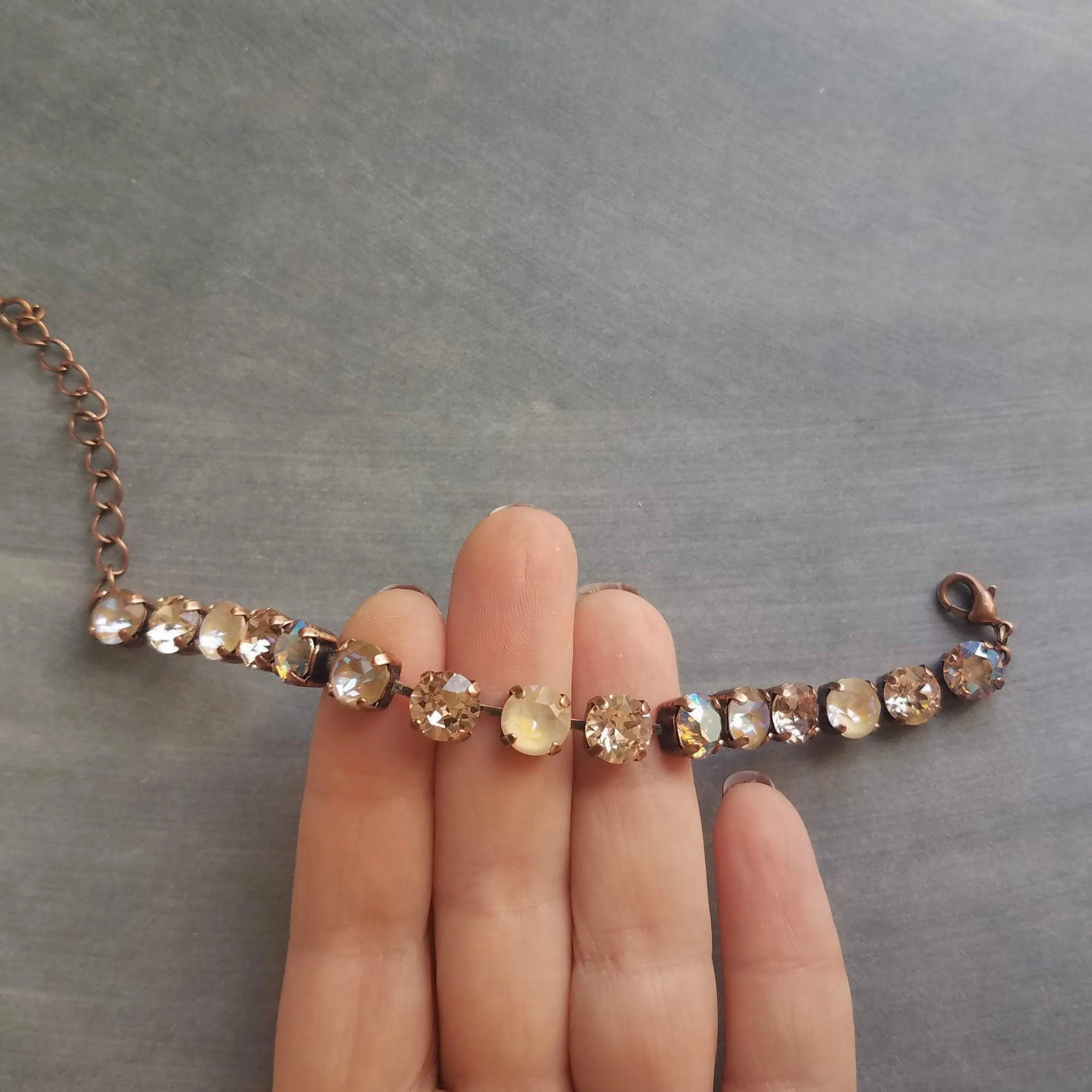 Autumn Bracelet, fall color bracelet, large crystal bracelet, antique copper chain, gold copper crystal, chunky chain, sparkling crystal gem