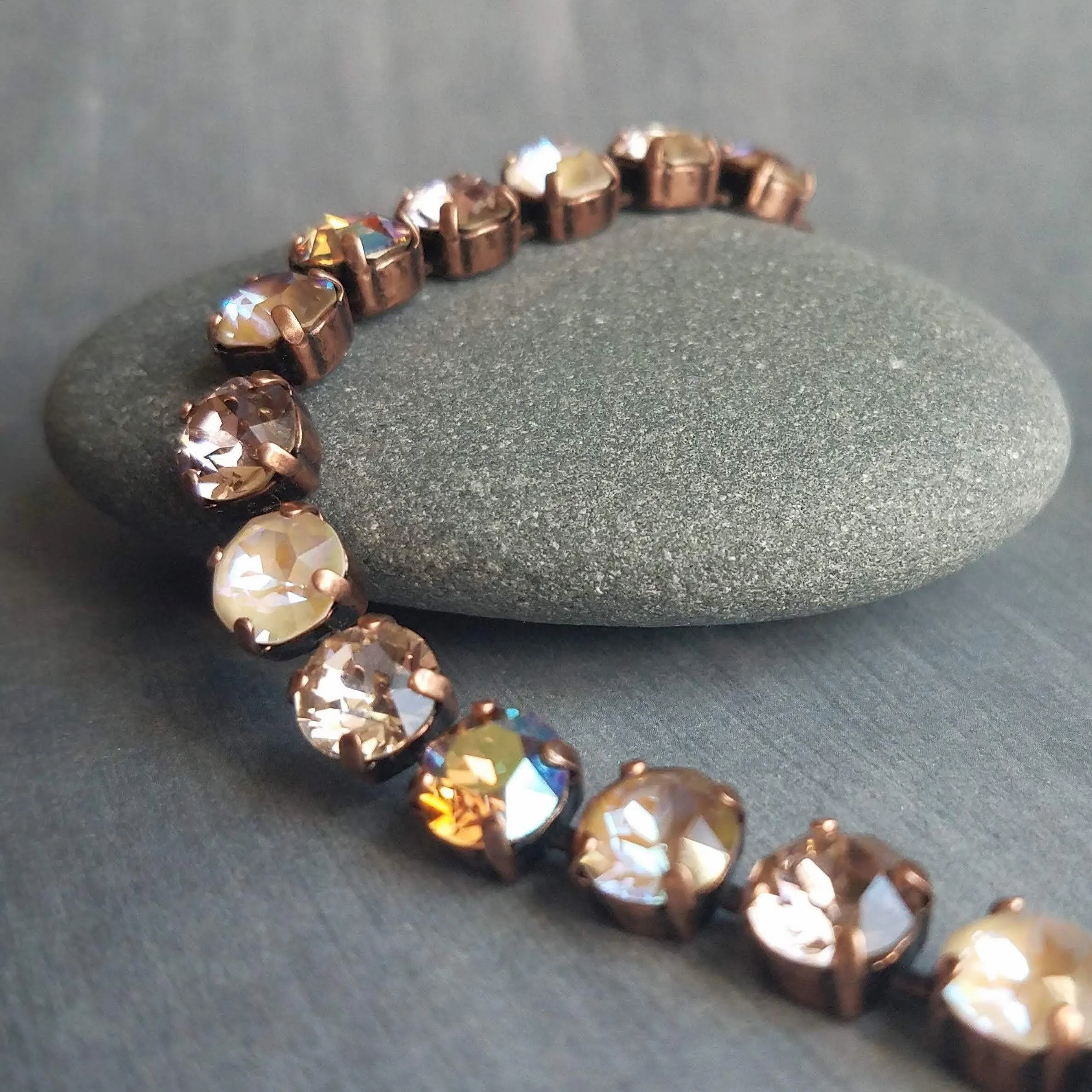 Autumn Bracelet, fall color bracelet, large crystal bracelet, antique copper chain, gold copper crystal, chunky chain, sparkling crystal gem