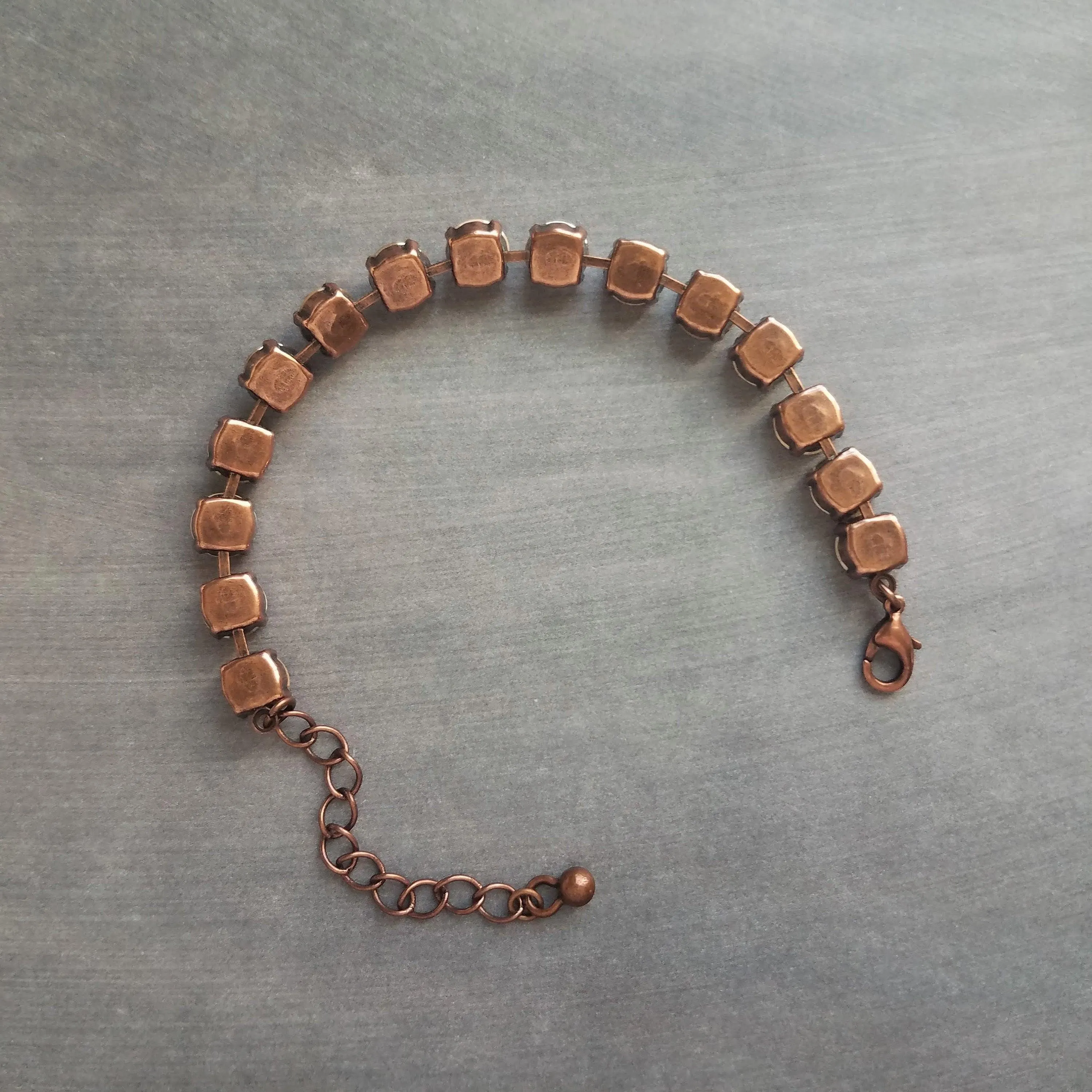 Autumn Bracelet, fall color bracelet, large crystal bracelet, antique copper chain, gold copper crystal, chunky chain, sparkling crystal gem