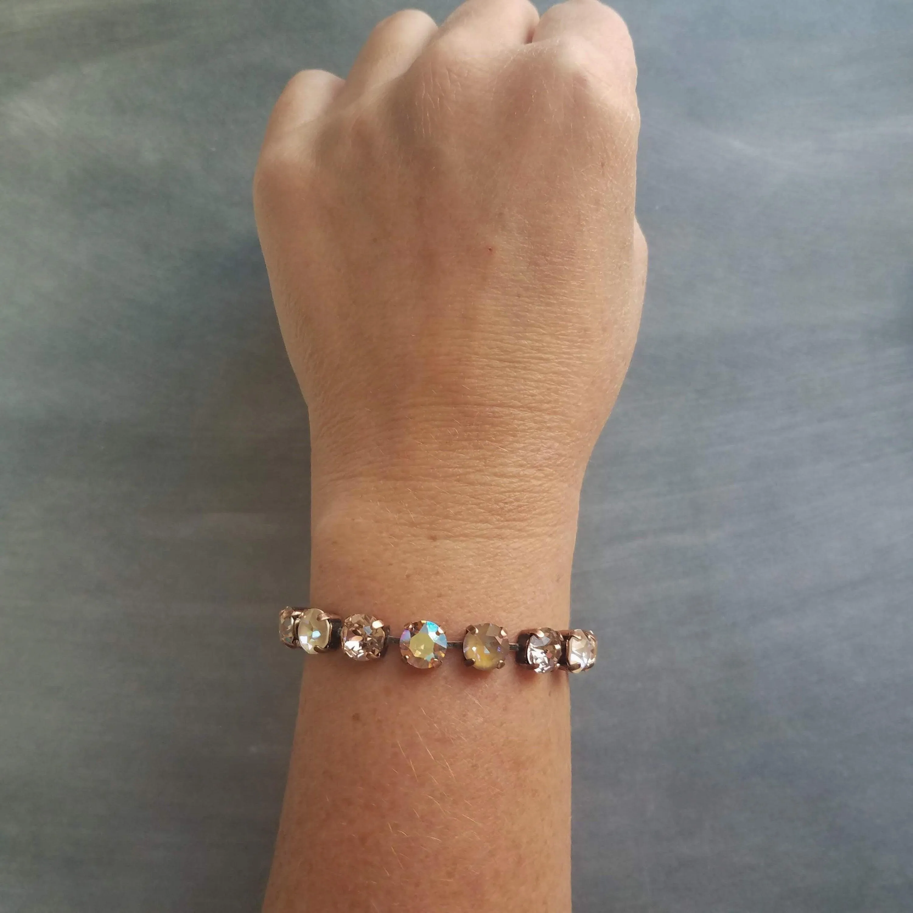 Autumn Bracelet, fall color bracelet, large crystal bracelet, antique copper chain, gold copper crystal, chunky chain, sparkling crystal gem