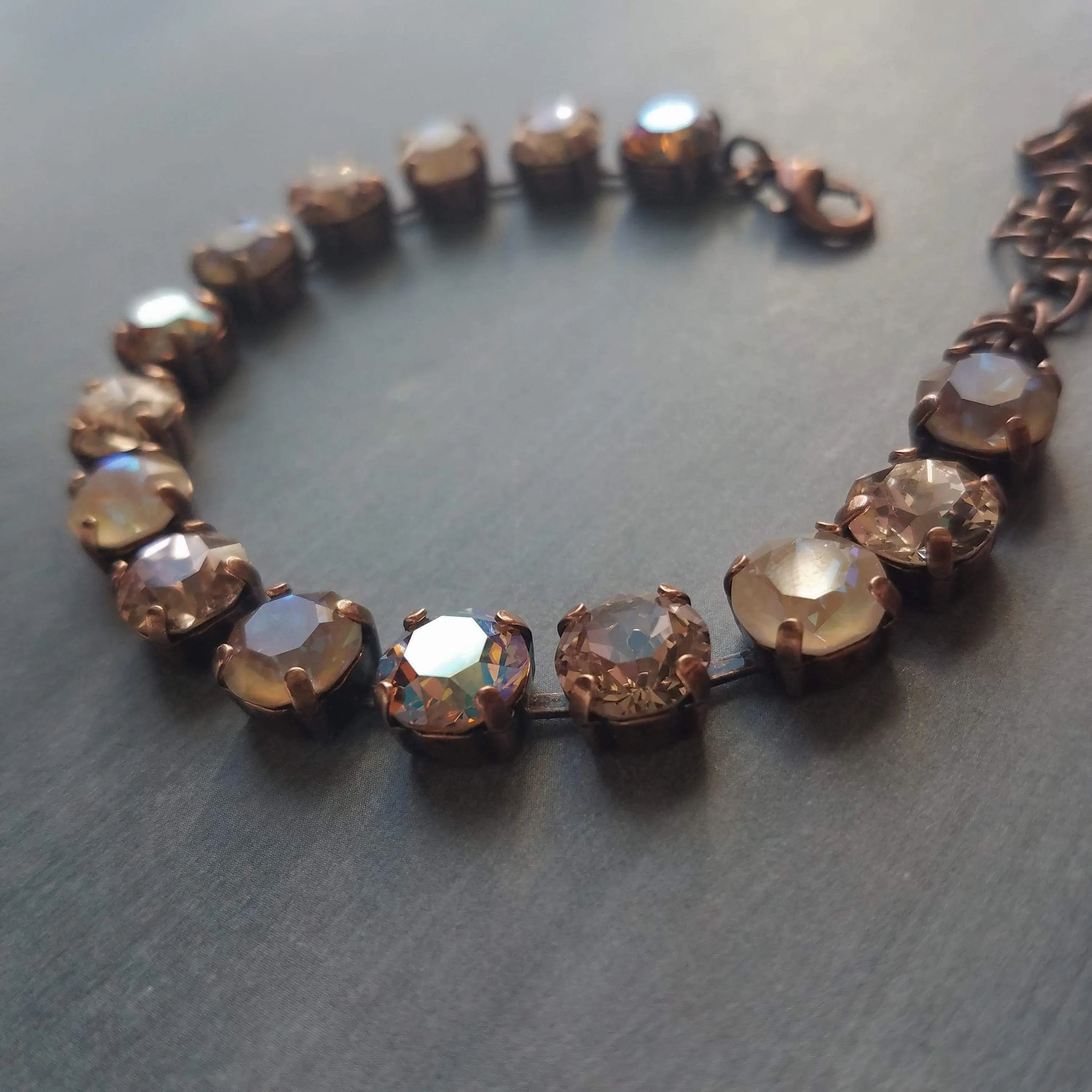 Autumn Bracelet, fall color bracelet, large crystal bracelet, antique copper chain, gold copper crystal, chunky chain, sparkling crystal gem