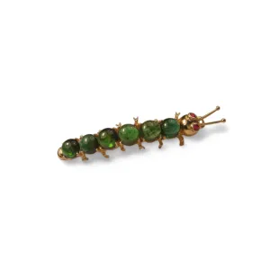 Beautiful 14K Yellow Gold Cabochon Peridot Caterpillar Brooch Pin