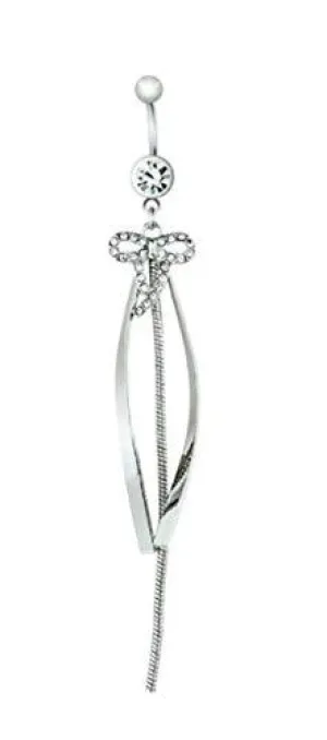 Belly Button Ring Navel 3 Moving Ribbon Dangle Body Jewelry 14 Gauge