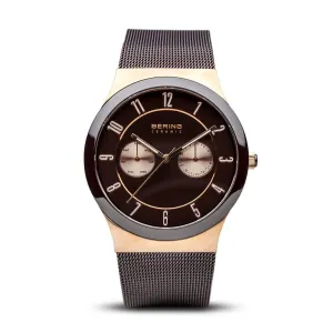 BERING Ceramic Brushed Rose Gold Multifunction Mesh Band Men's Watch 32139-265