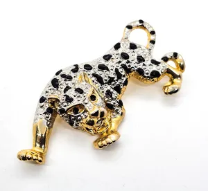 Big Cat Tri Color gold with black and silver accents vintage figural brooch