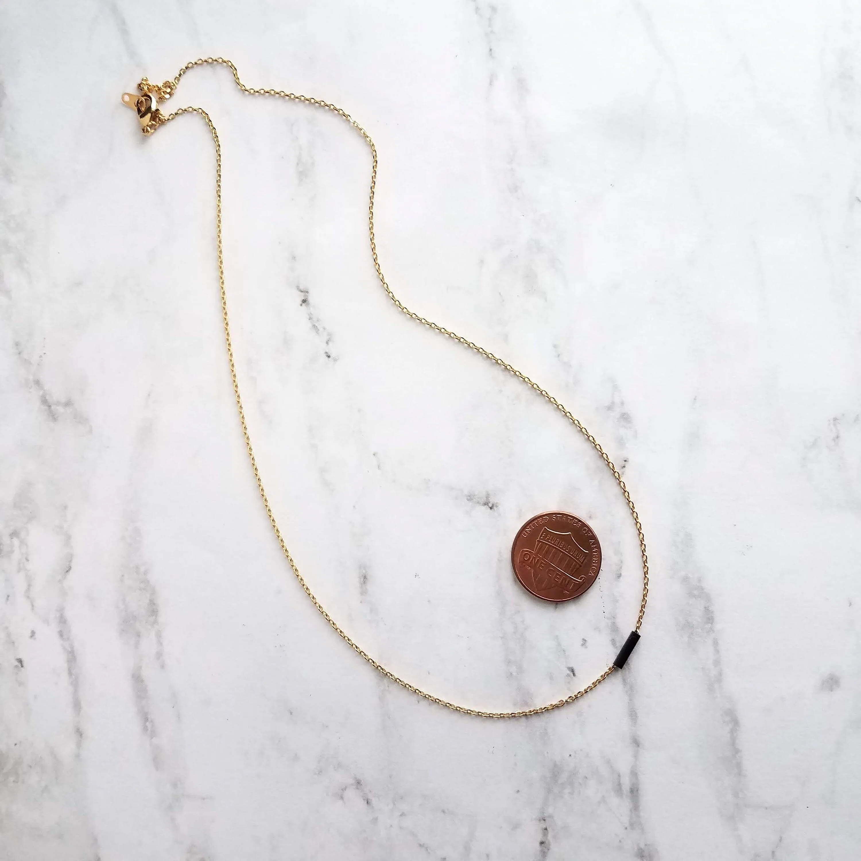 Black and Gold Necklace, dash necklace, bar necklace, line necklace, tube necklace, black line necklace, thin gold chain, sliding tube