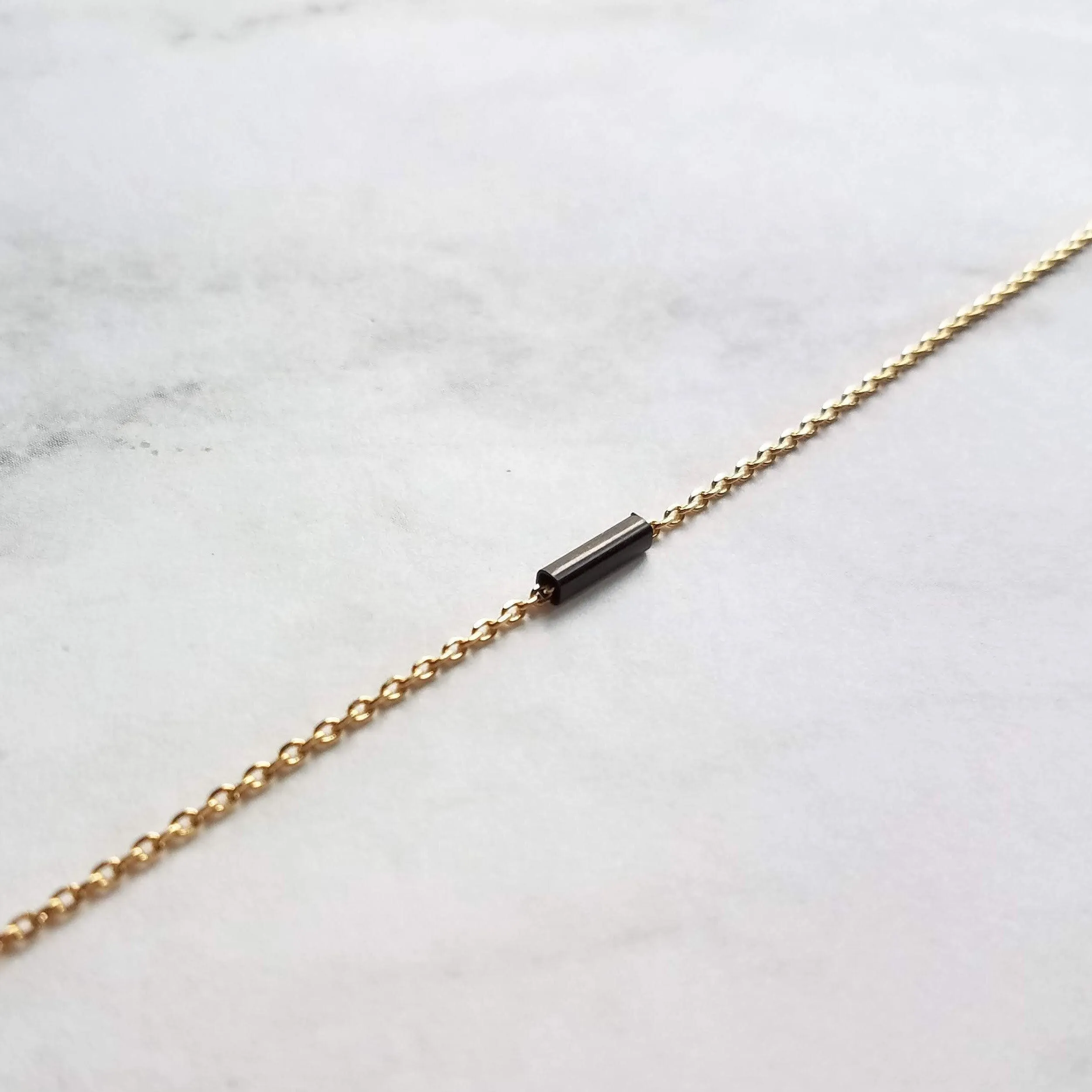 Black and Gold Necklace, dash necklace, bar necklace, line necklace, tube necklace, black line necklace, thin gold chain, sliding tube