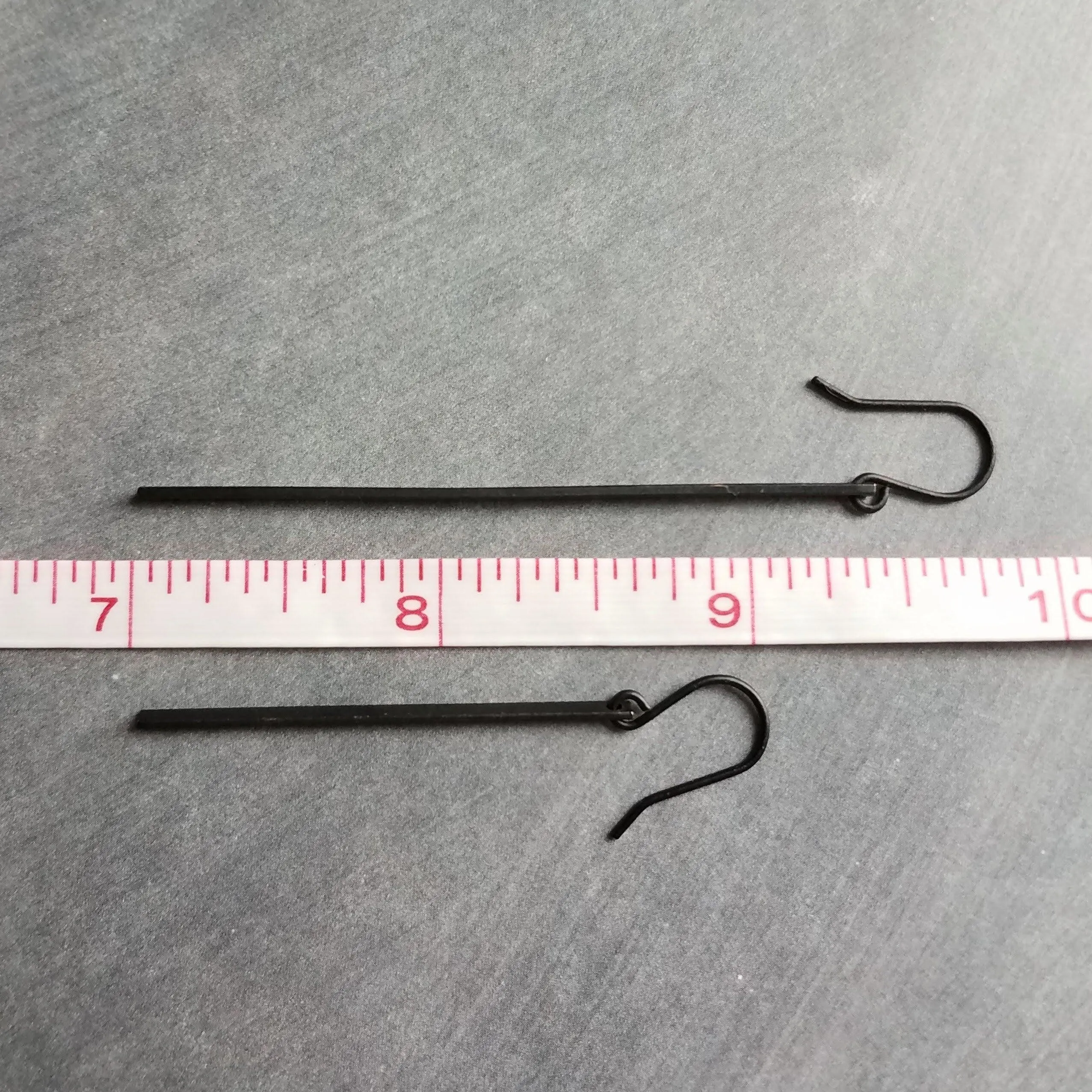 Black Bar Earrings, 2.75" long black earring, black stick earring, narrow bar earring, long thin earring, matte black earring flat rectangle