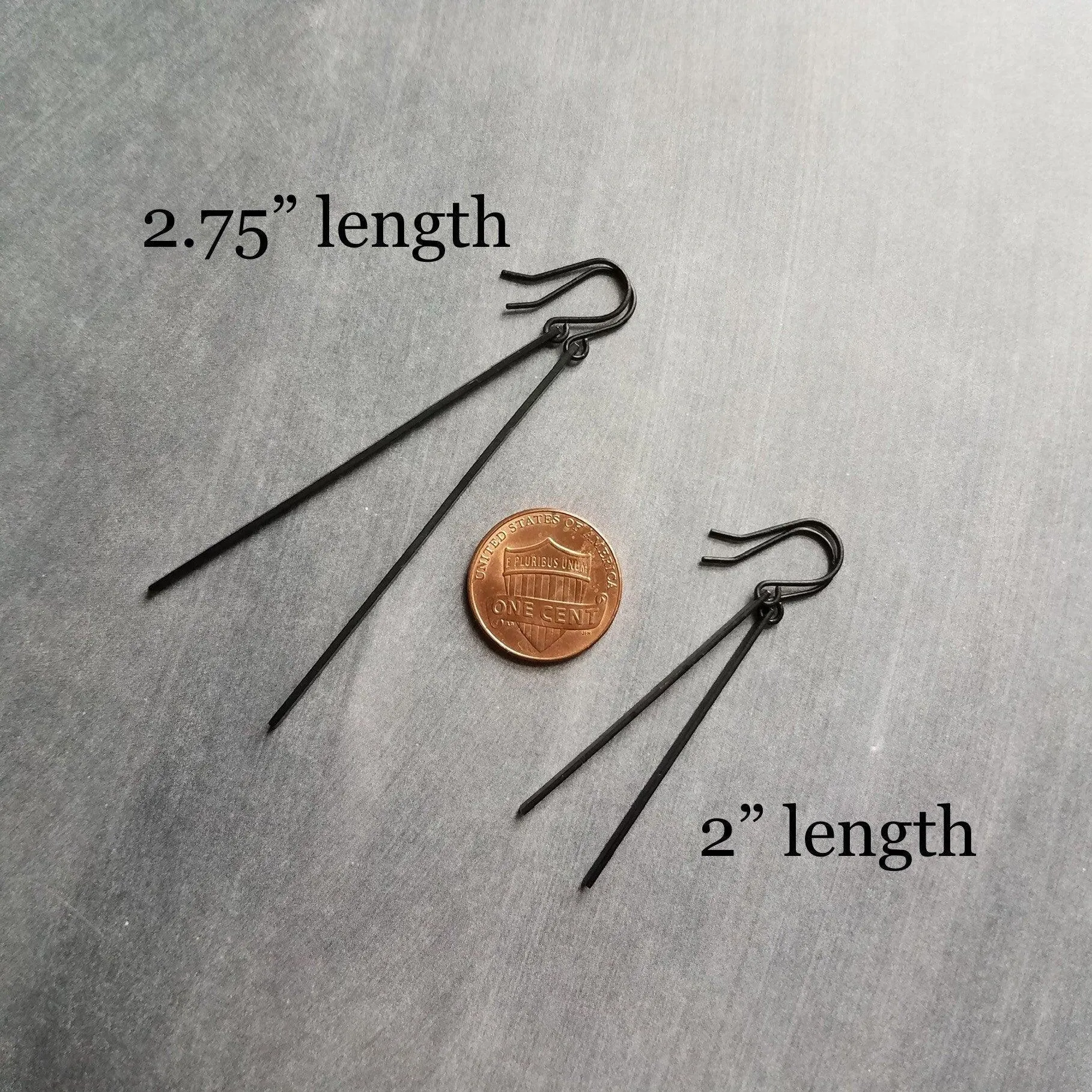 Black Bar Earrings, 2.75" long black earring, black stick earring, narrow bar earring, long thin earring, matte black earring flat rectangle