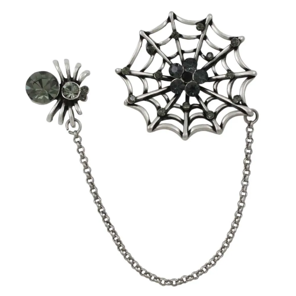 Black Crystal Spider and Web Jewelry Brooch Pin - PRA702