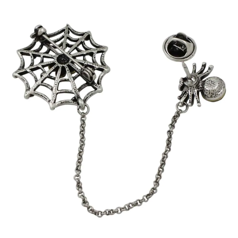 Black Crystal Spider and Web Jewelry Brooch Pin - PRA702