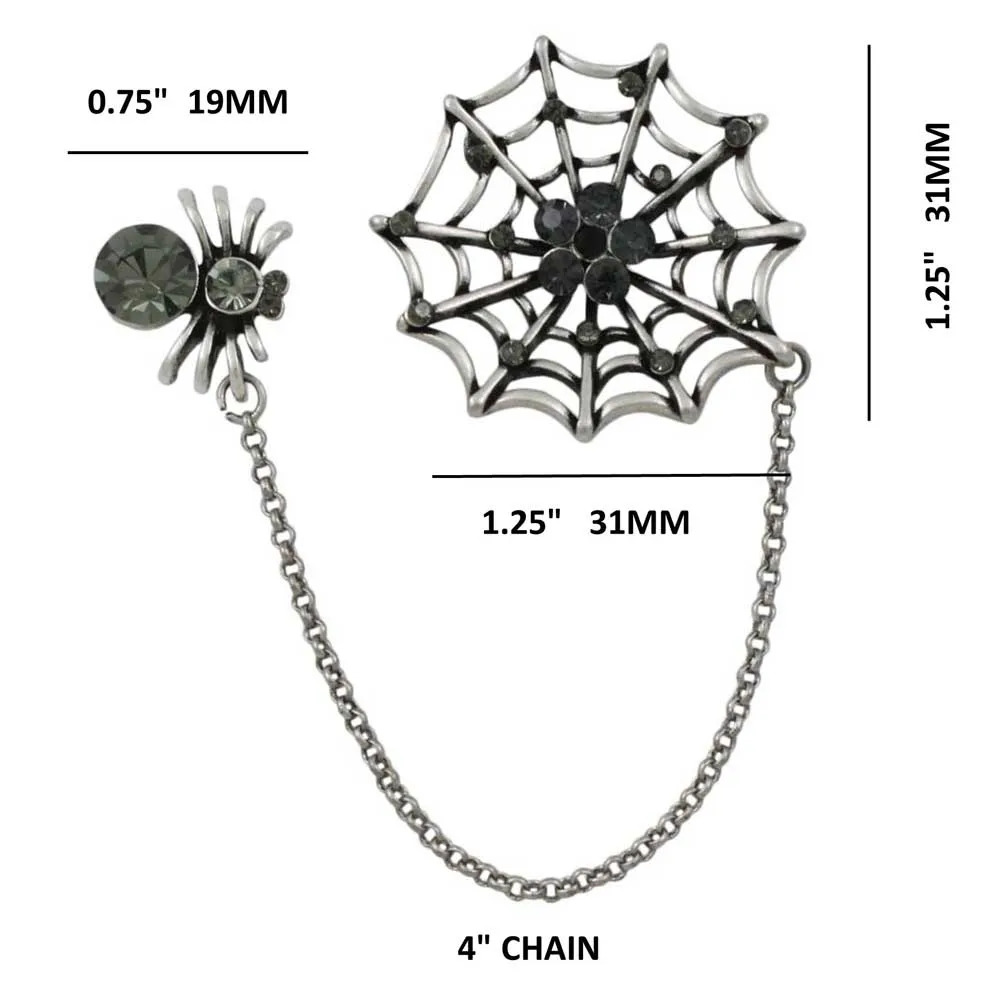 Black Crystal Spider and Web Jewelry Brooch Pin - PRA702