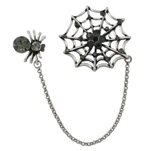 Black Crystal Spider and Web Jewelry Brooch Pin - PRA702