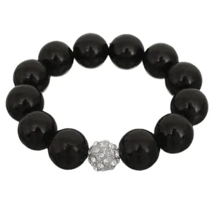 Black Faux Pearl Shamballa Stretch Bracelet