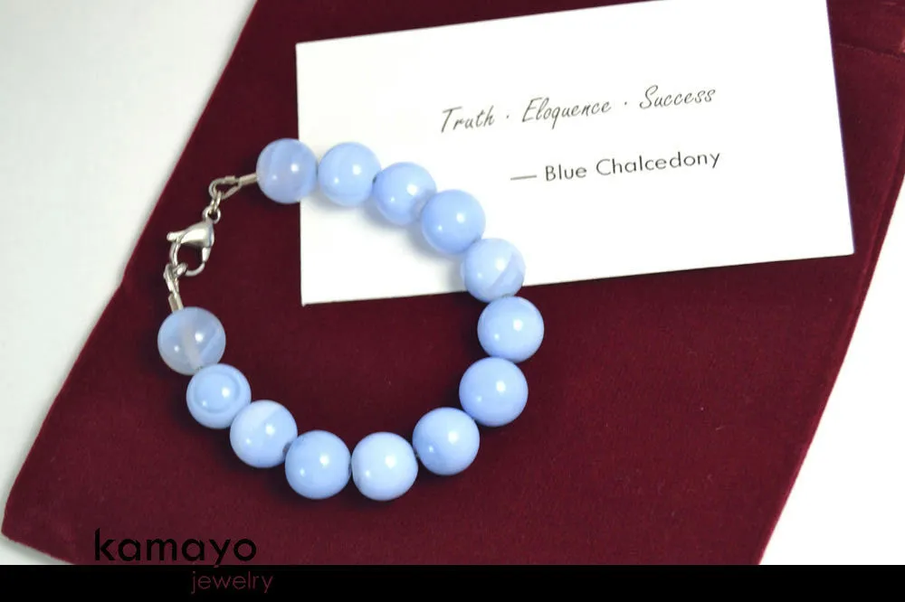 BLUE CHALCEDONY BRACELET - Large Round Beads