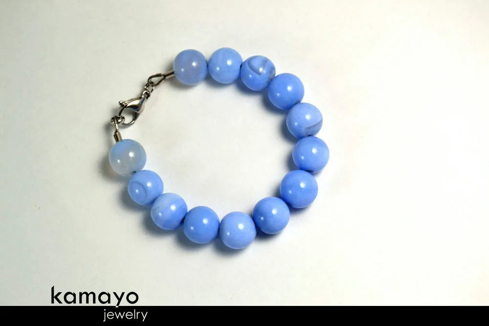 BLUE CHALCEDONY BRACELET - Large Round Beads