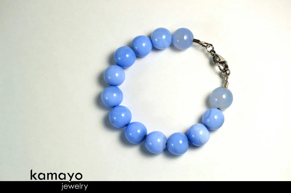 BLUE CHALCEDONY BRACELET - Large Round Beads
