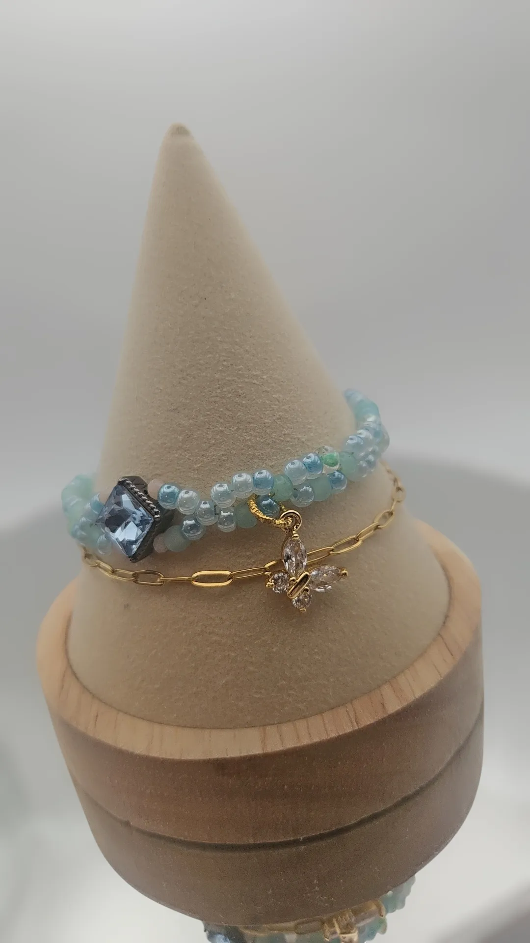 BLUE Seed bead & GOLD Paperclip chain - Bracelet Set