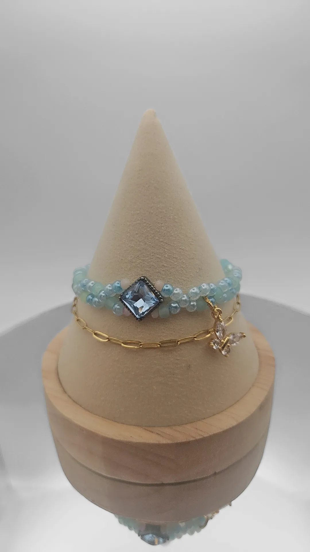 BLUE Seed bead & GOLD Paperclip chain - Bracelet Set