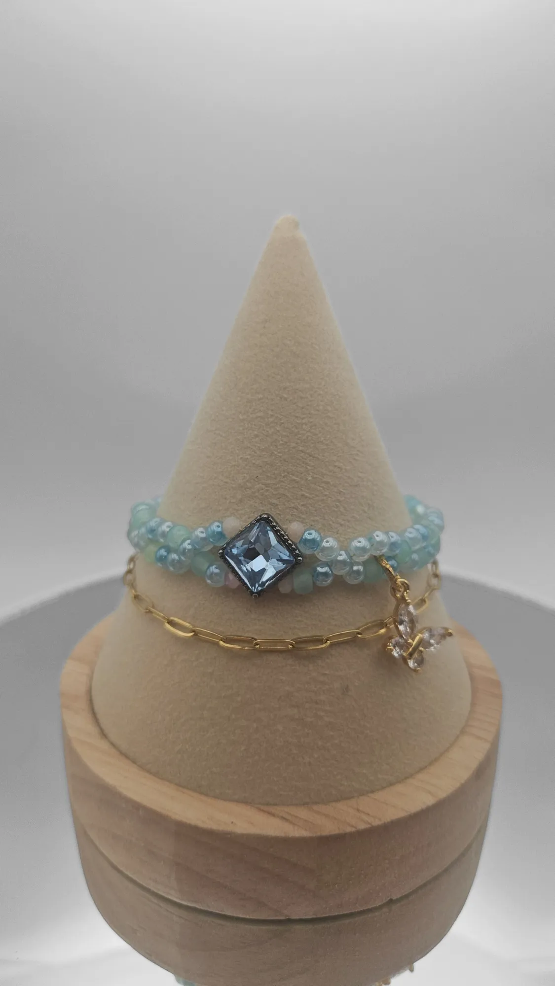 BLUE Seed bead & GOLD Paperclip chain - Bracelet Set