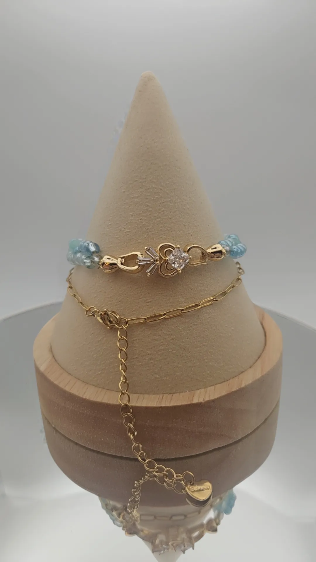 BLUE Seed bead & GOLD Paperclip chain - Bracelet Set