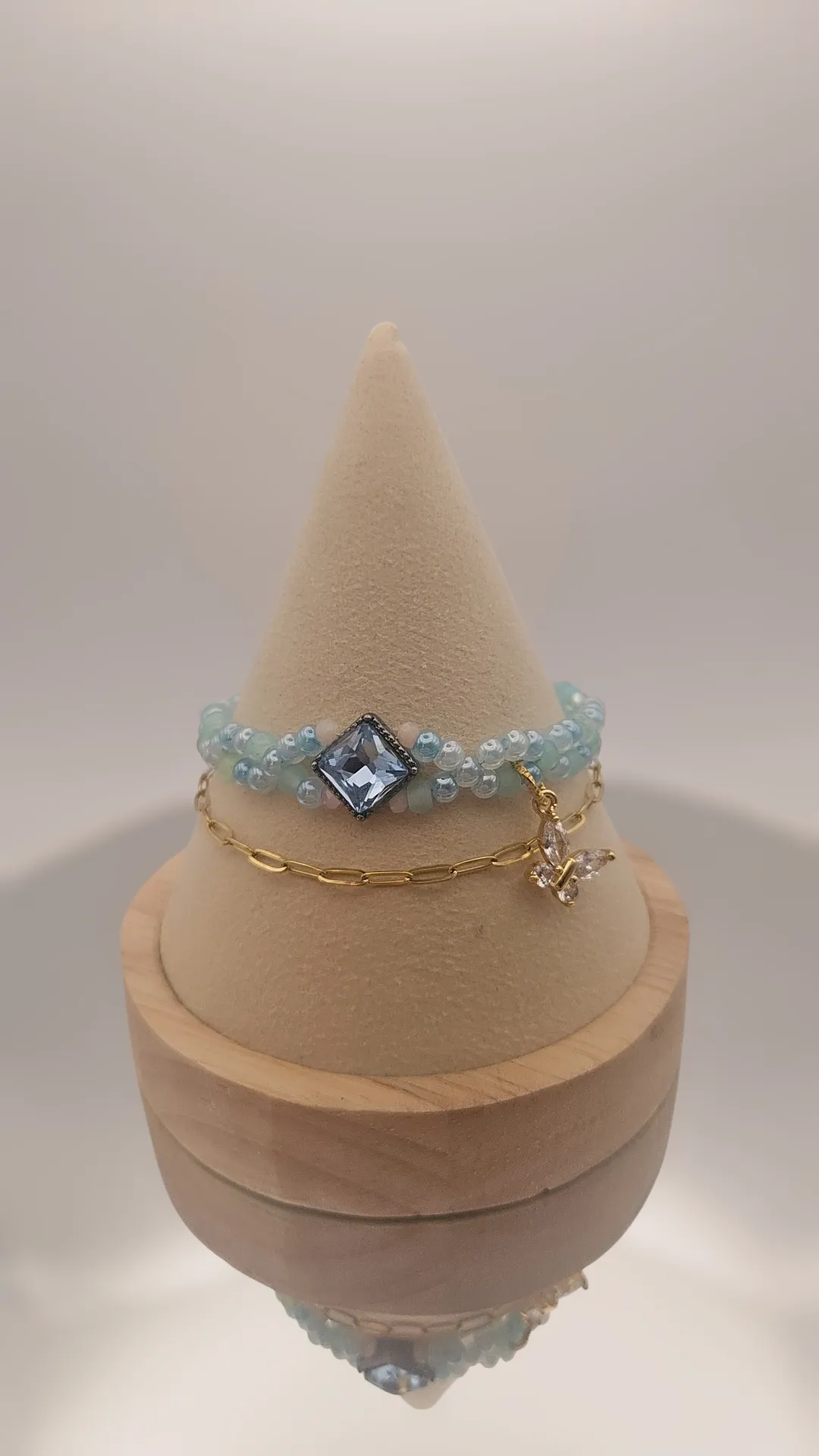 BLUE Seed bead & GOLD Paperclip chain - Bracelet Set