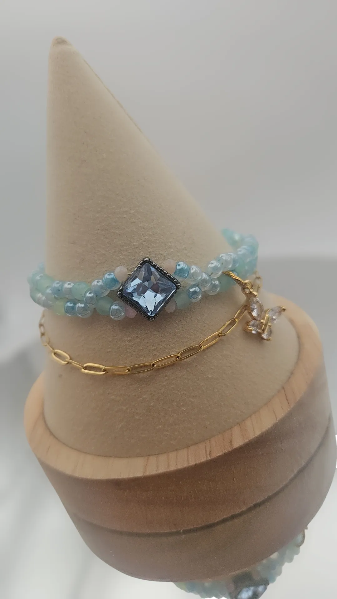 BLUE Seed bead & GOLD Paperclip chain - Bracelet Set