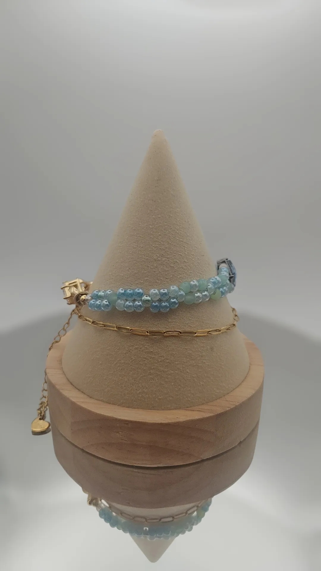 BLUE Seed bead & GOLD Paperclip chain - Bracelet Set