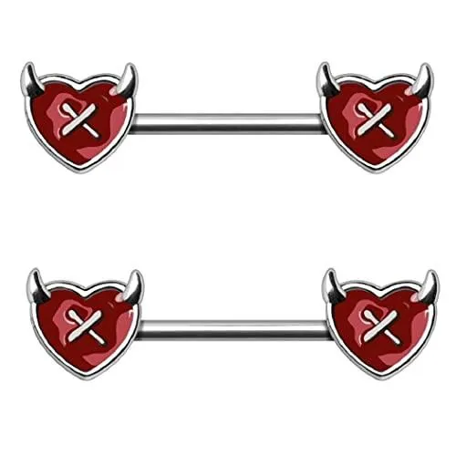 Body Accentz Nipple Rings 316L Stainless Steel Devil's Heart Nipple Bar