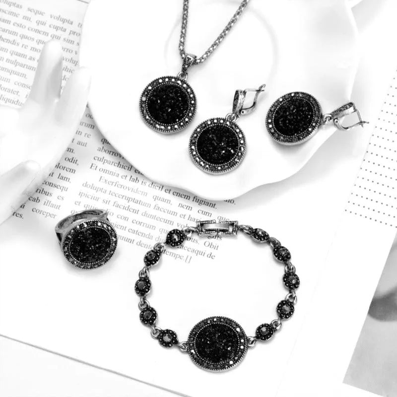 Bohemian Black Zircon Jewelry Set For Women Wedding Jewelry