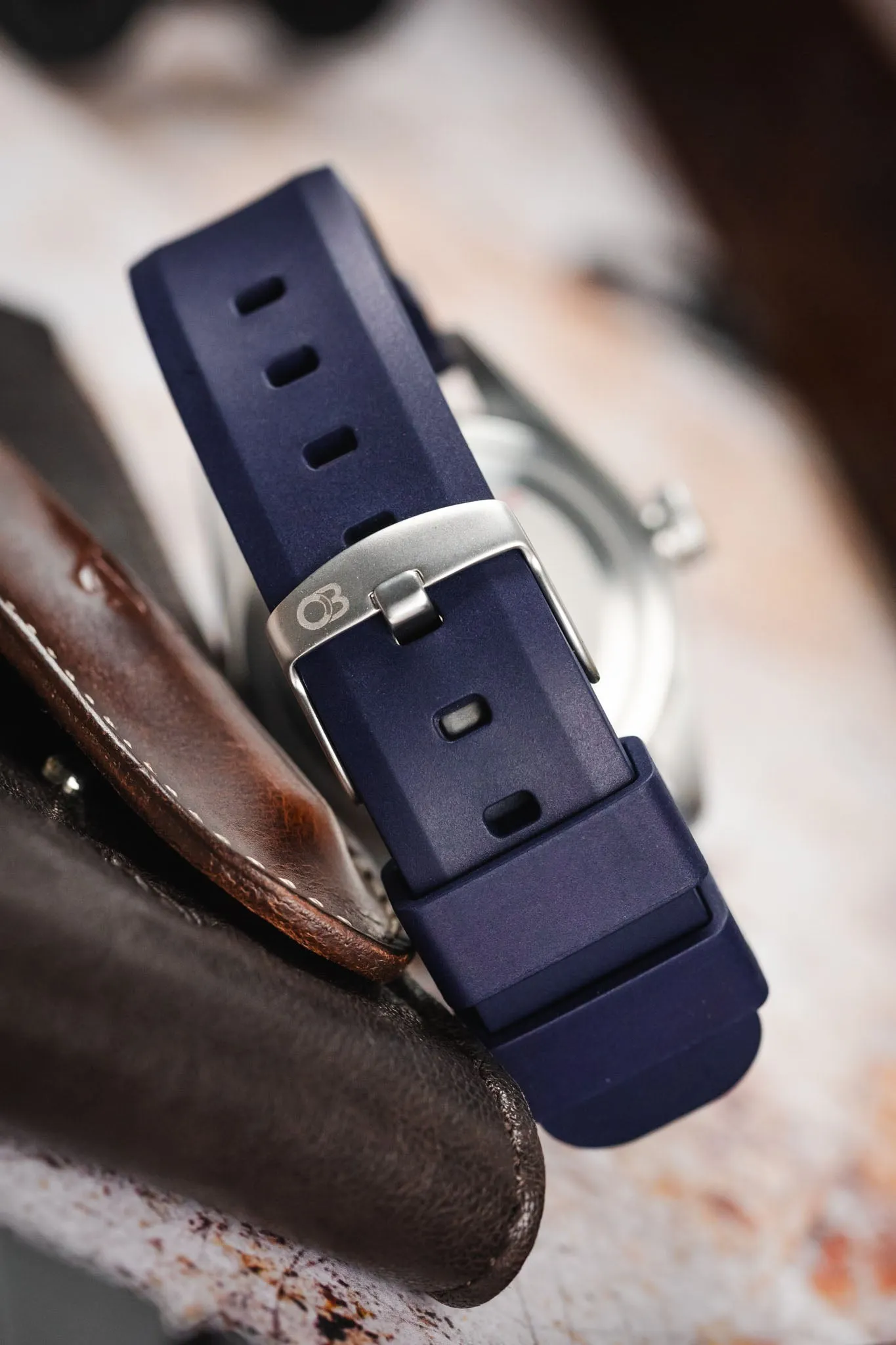 Bonetto Cinturini 317 Premium Rubber Watch Strap in DARK BLUE