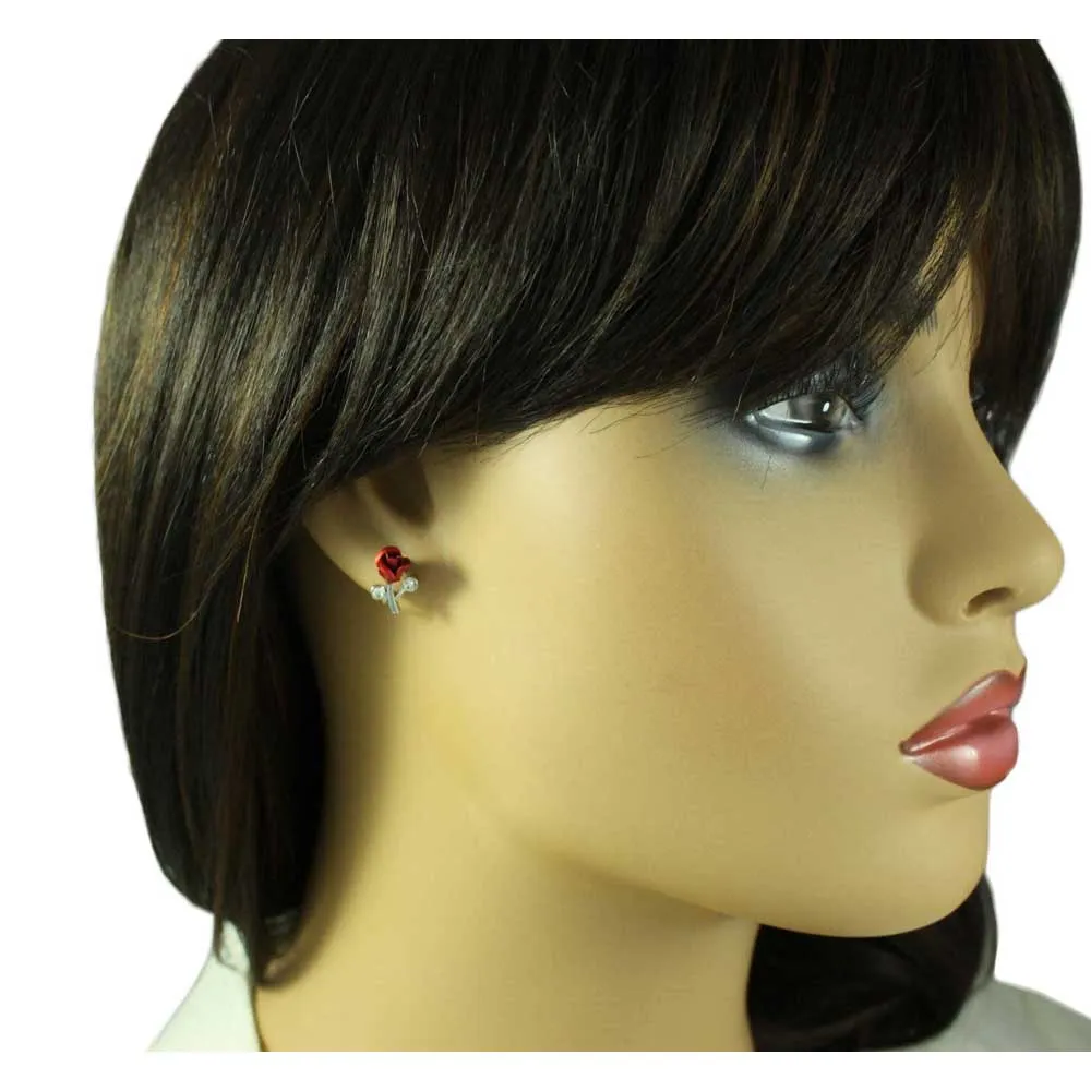 Bouquet of Red Roses Brooch Pin and Rose Earring Set - PRL105SBS