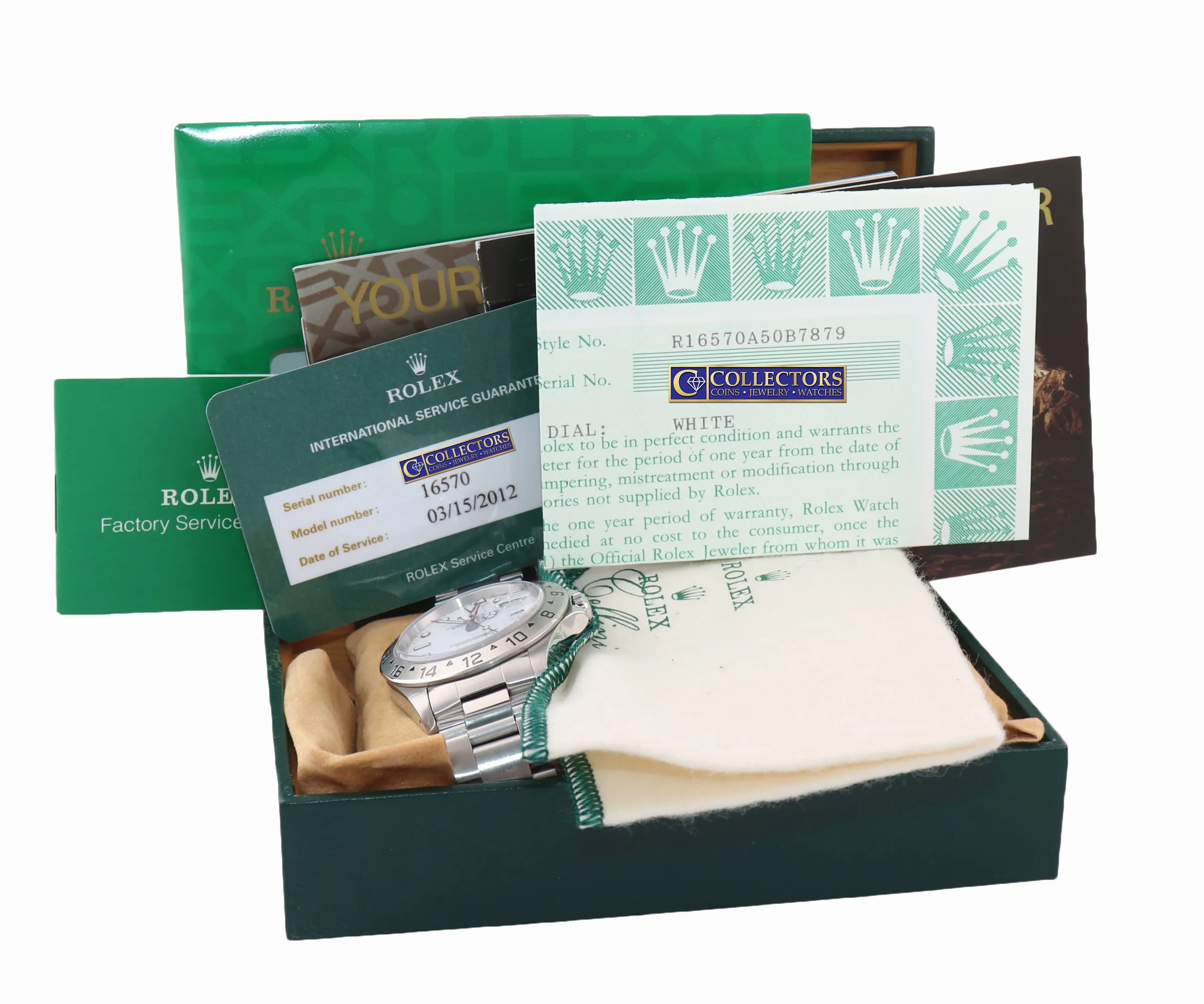 BOX PAPERS Rolex Explorer II 16570 Steel White Polar Date TRITIUM 40mm Watch