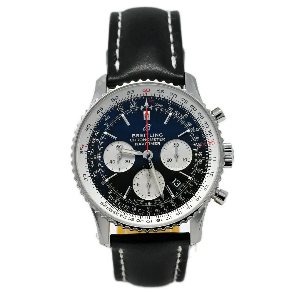 Breitling Men's Navitimer Stainless Steel 43mm Black Chronograph Dial Watch Reference #: AB0121