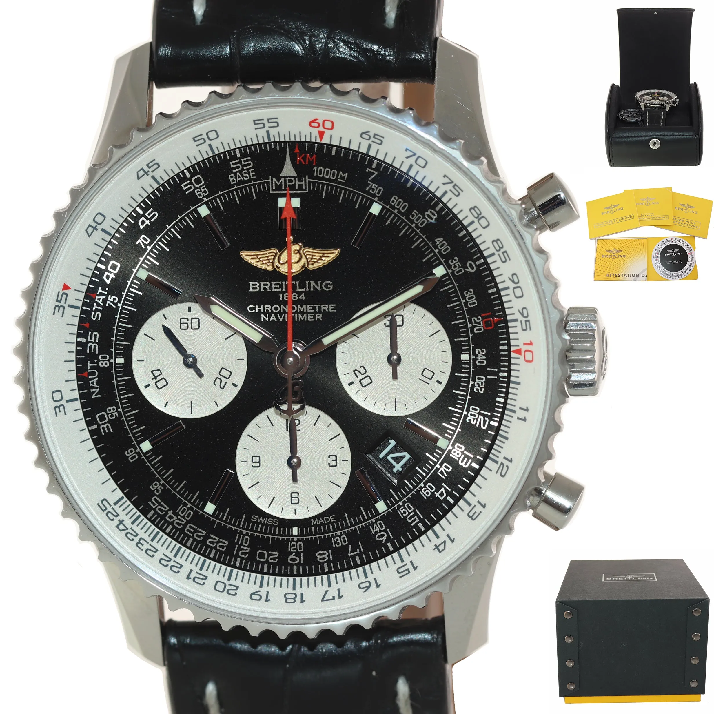 Breitling Navitimer 01 Automatic 43mm Steel Black Chronograph Watch AB012012