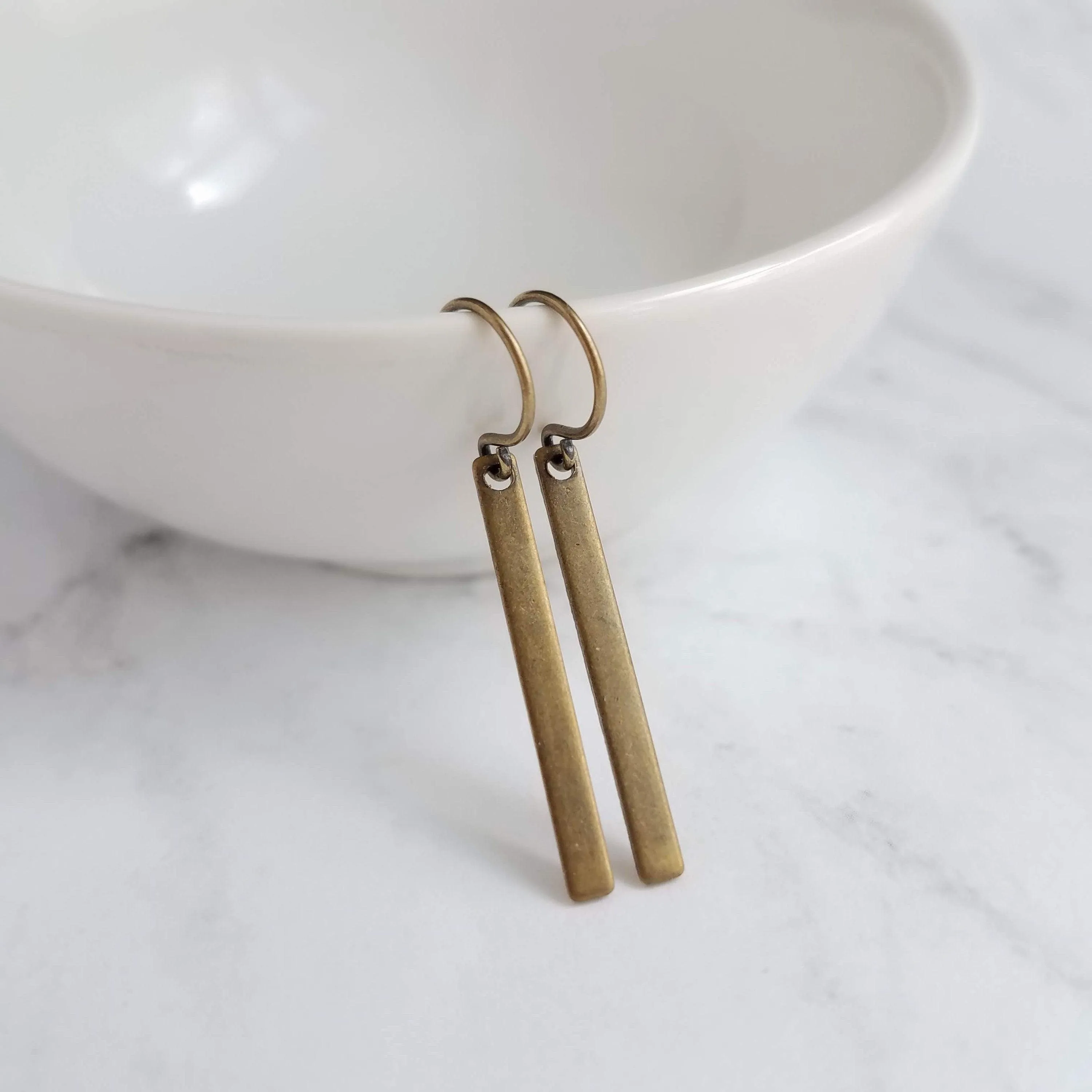 Bronze Bar Earrings, brass rectangle earring, bronze rectangle earring, flat bar earring, bar earring, stick earring, antique bronze