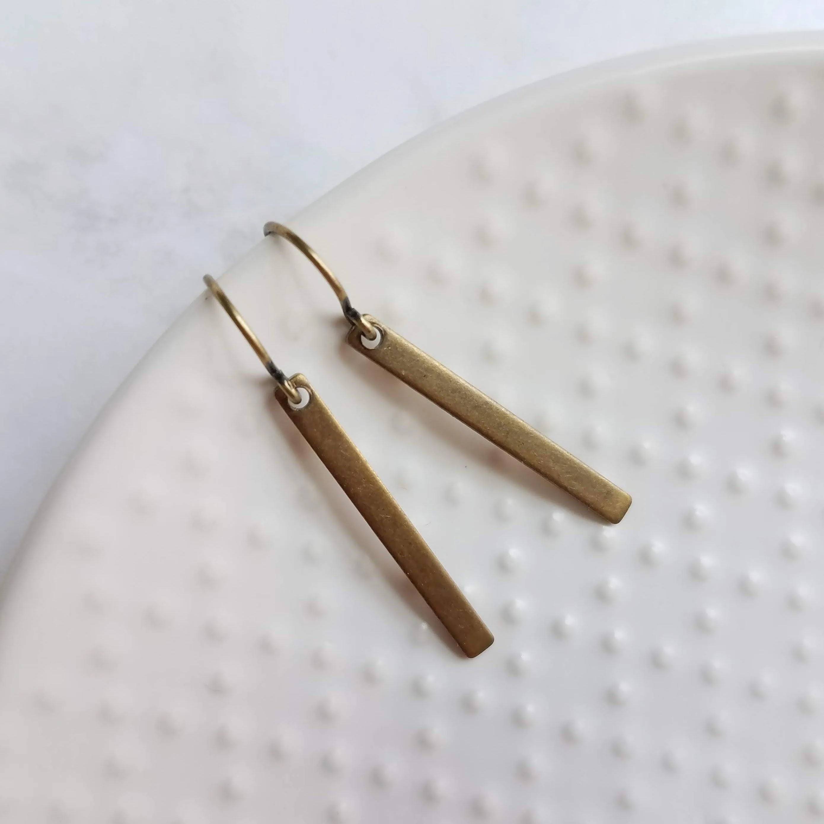 Bronze Bar Earrings, brass rectangle earring, bronze rectangle earring, flat bar earring, bar earring, stick earring, antique bronze
