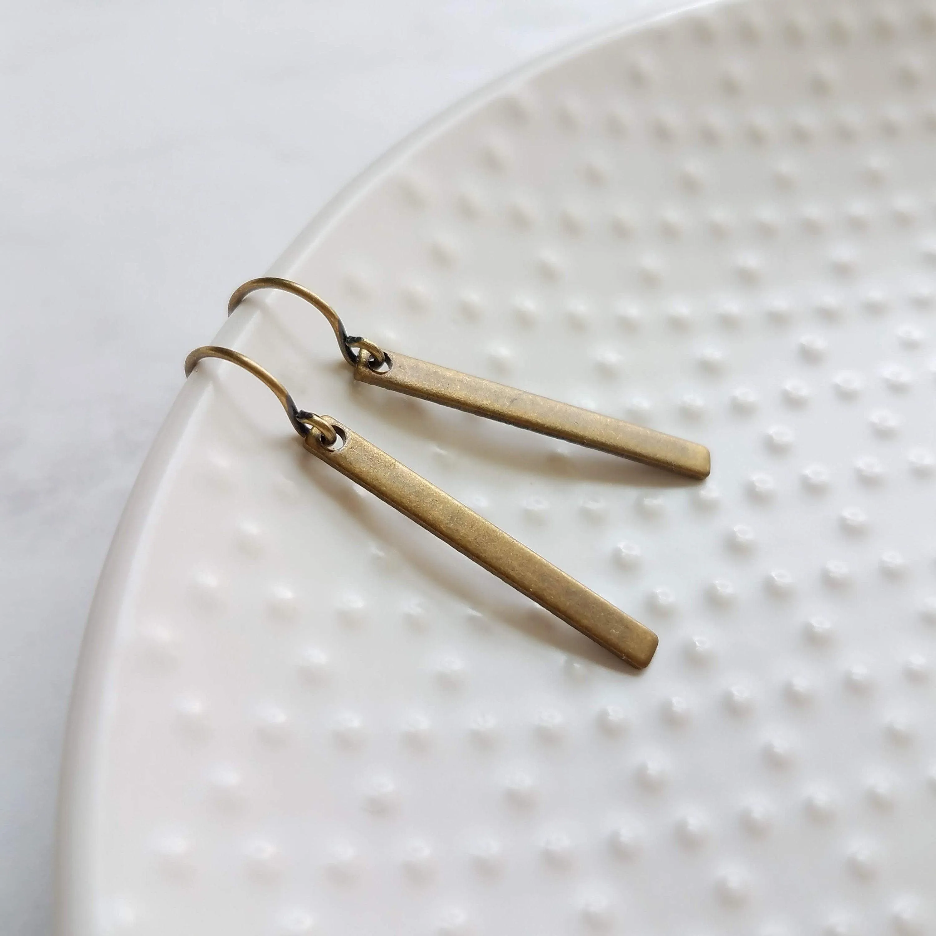 Bronze Bar Earrings, brass rectangle earring, bronze rectangle earring, flat bar earring, bar earring, stick earring, antique bronze