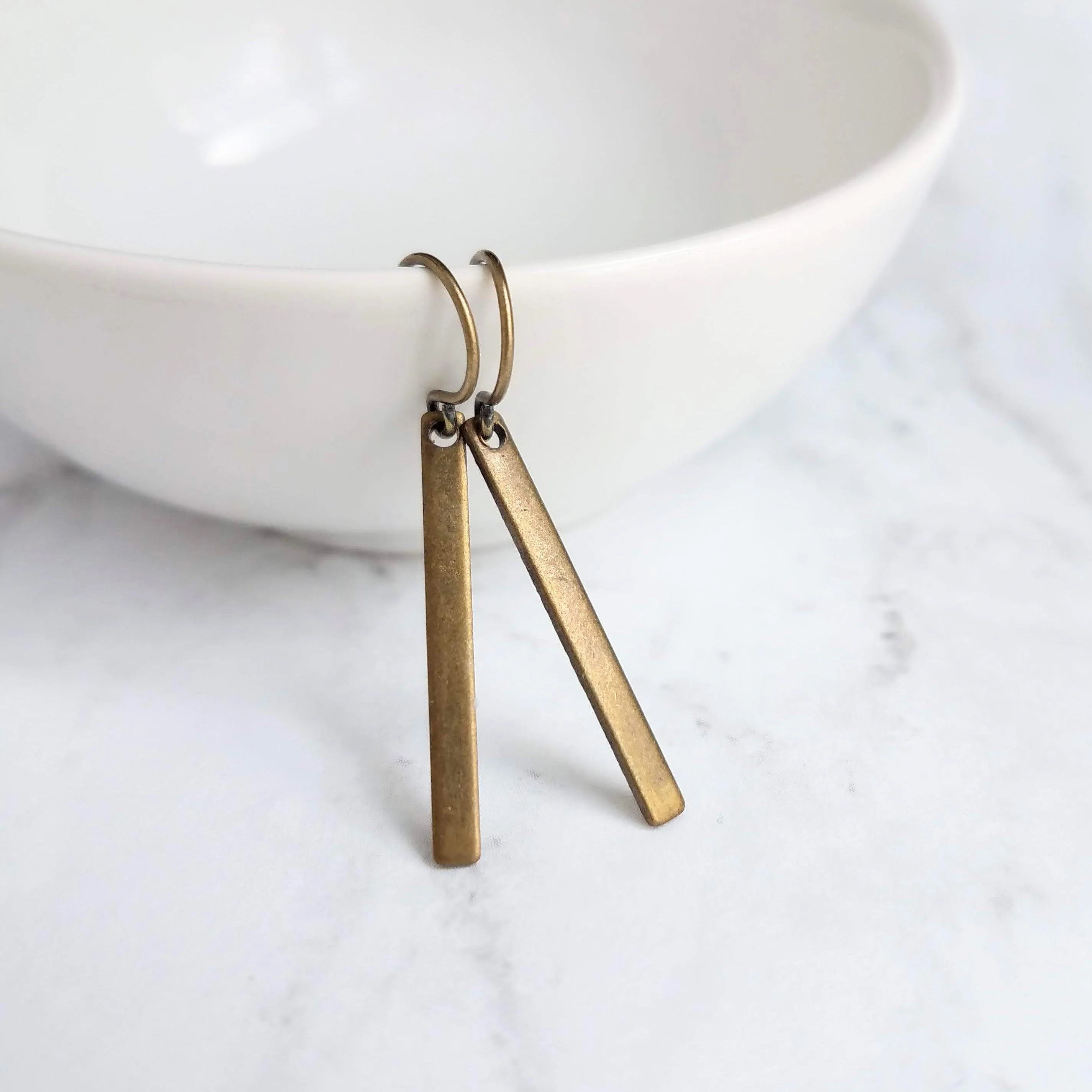 Bronze Bar Earrings, brass rectangle earring, bronze rectangle earring, flat bar earring, bar earring, stick earring, antique bronze