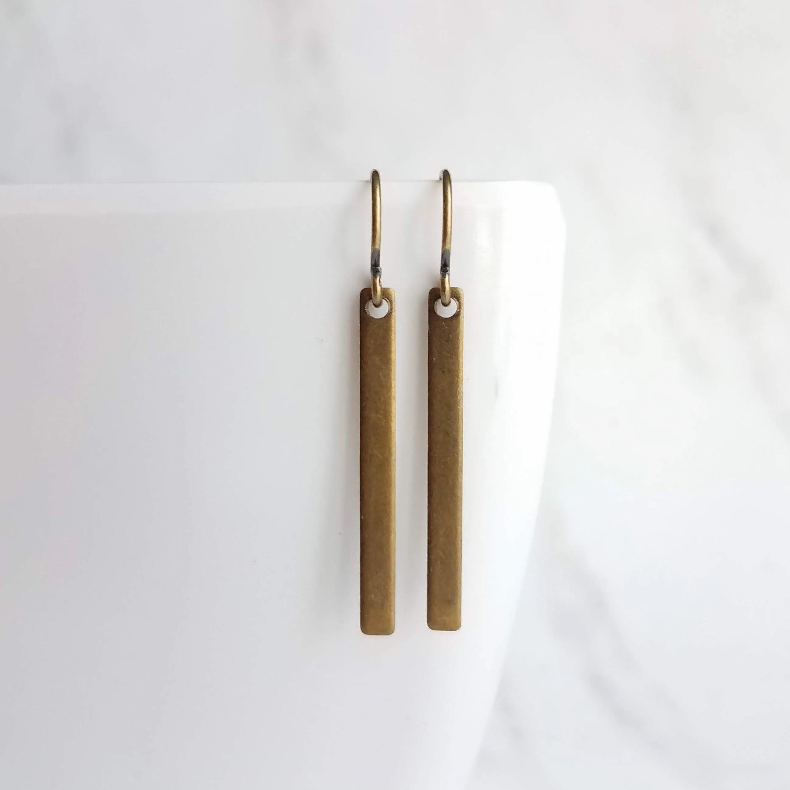 Bronze Bar Earrings, brass rectangle earring, bronze rectangle earring, flat bar earring, bar earring, stick earring, antique bronze