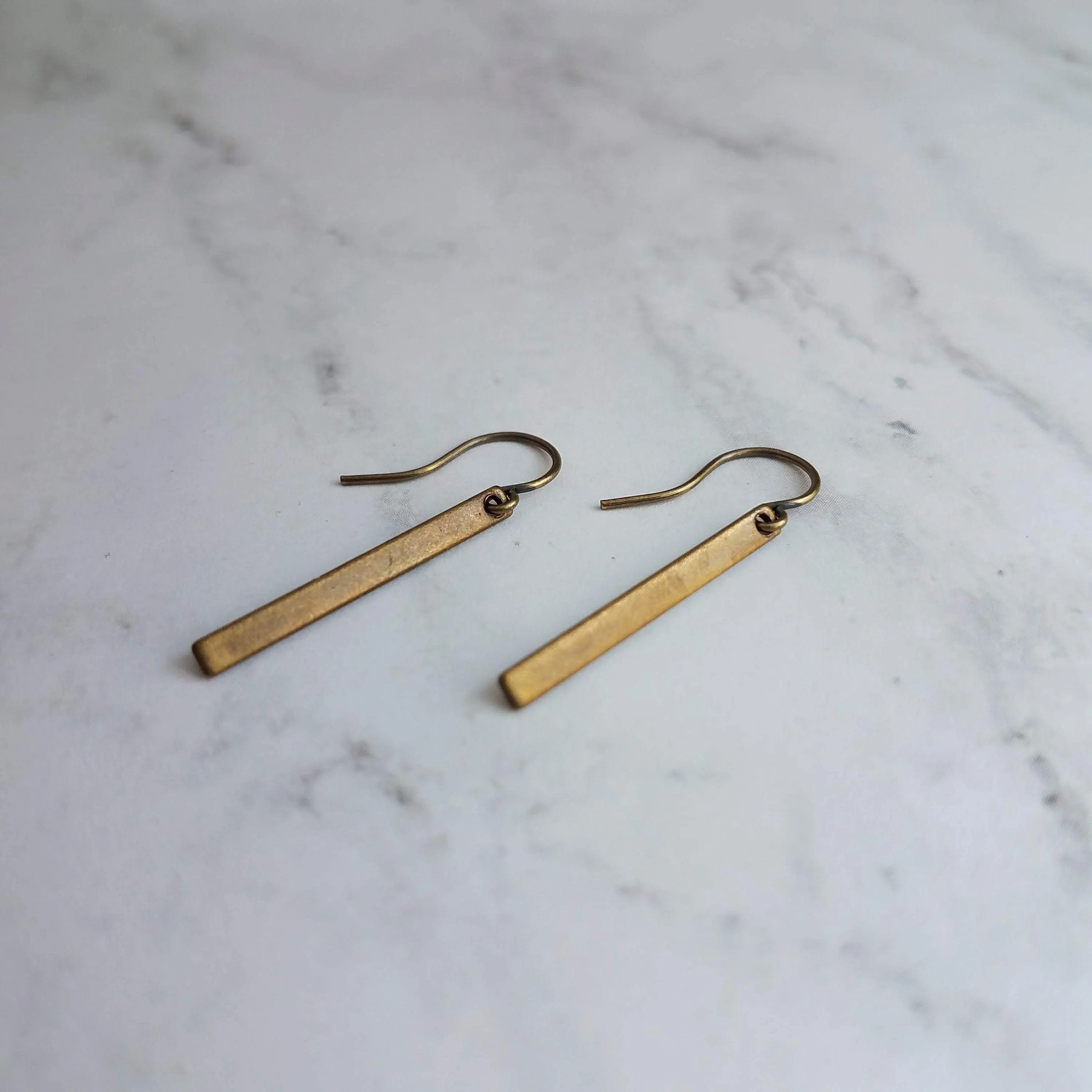 Bronze Bar Earrings, brass rectangle earring, bronze rectangle earring, flat bar earring, bar earring, stick earring, antique bronze