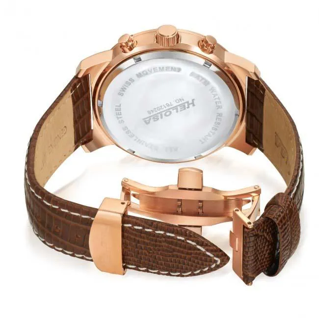 Brown Leather Multifunction White MOP Dial Rose Golden Case Chronos Watch  For Men - Heloisa 76120248