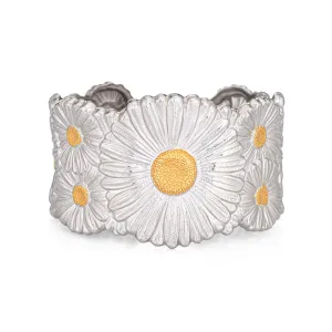 Buccellati Flower Bracelet Wide Cuff Daisy Sterling Silver Fine Jewelry Italy
