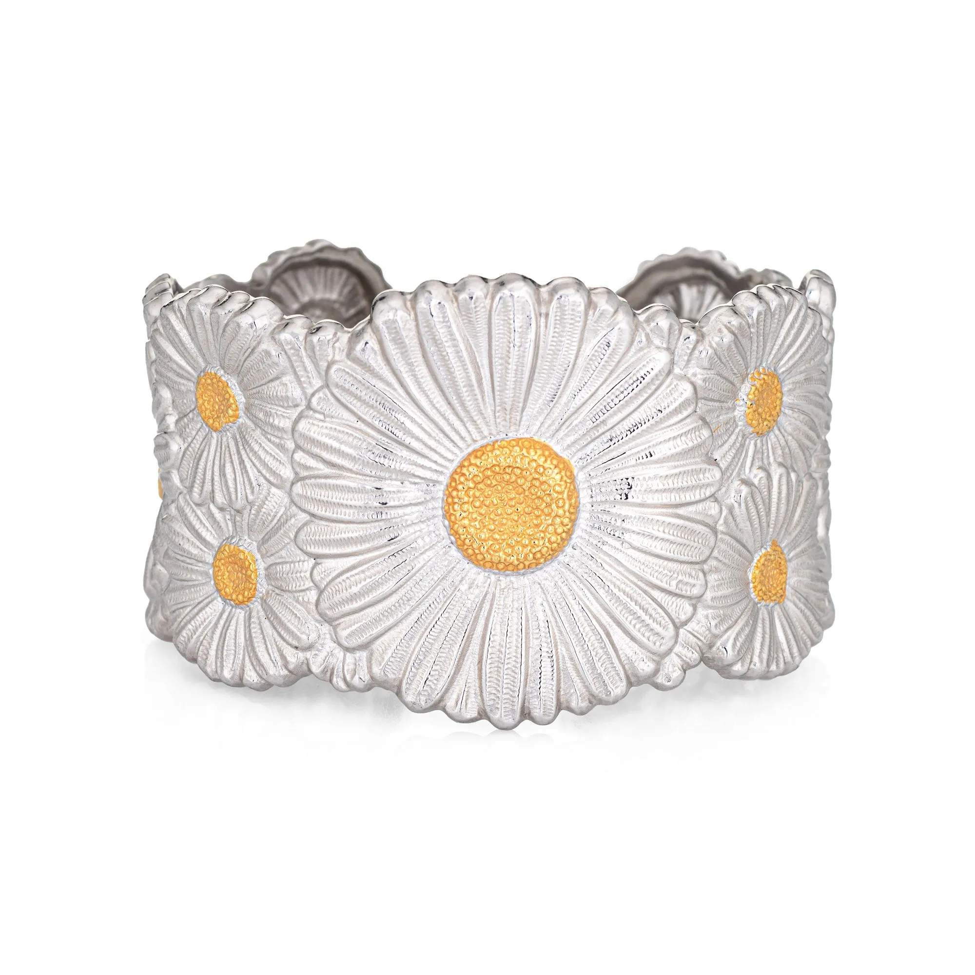 Buccellati Flower Bracelet Wide Cuff Daisy Sterling Silver Fine Jewelry Italy