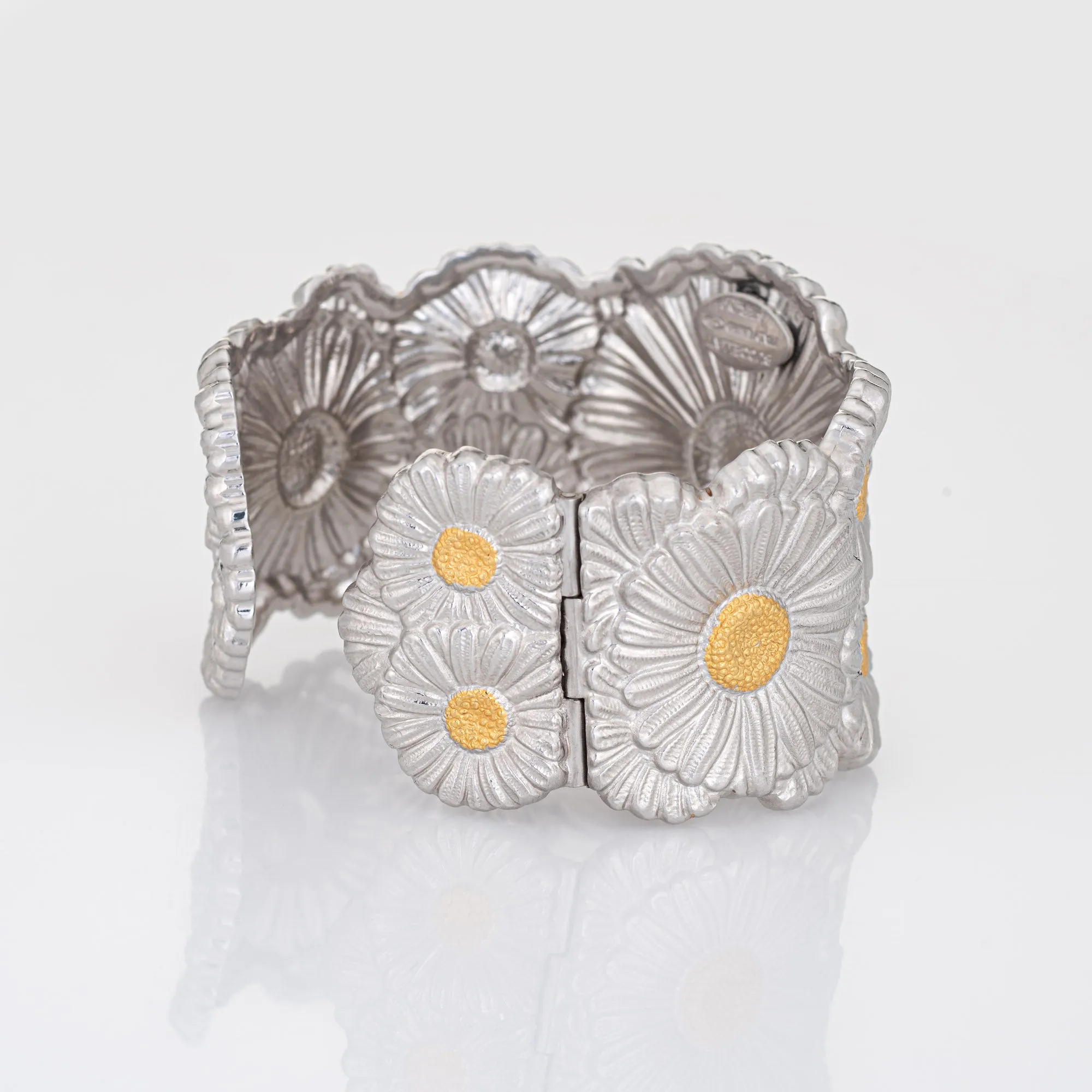 Buccellati Flower Bracelet Wide Cuff Daisy Sterling Silver Fine Jewelry Italy